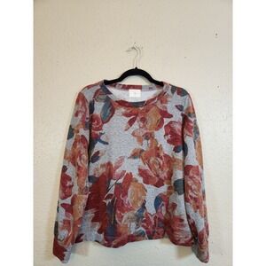 T. La Women's Multicolor Floral Crew Neck Long Sleeve Pullover Sweater Sz Medium